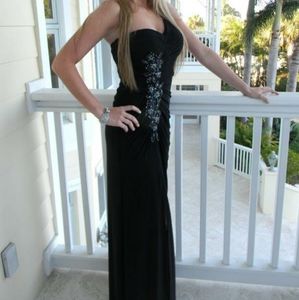 Black one shoulder black tie prom dress from Cache